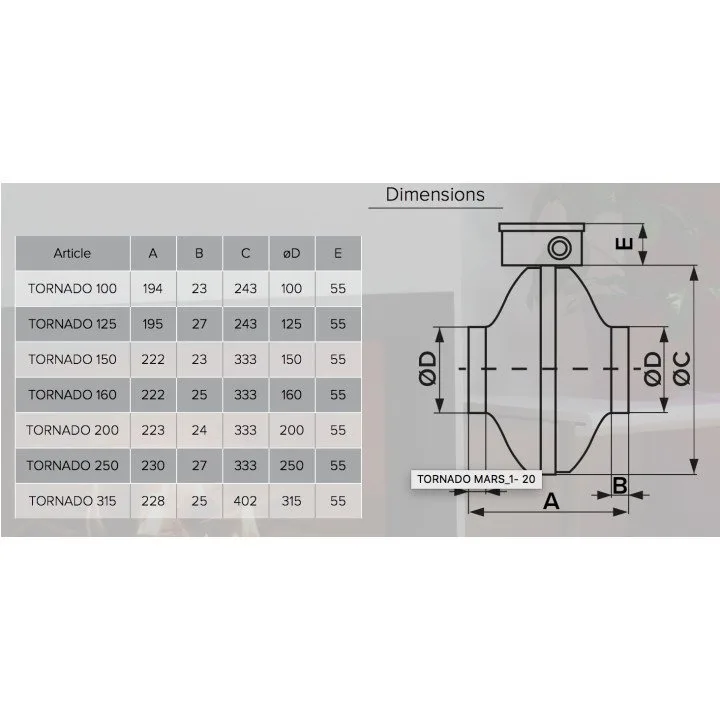 Centrifugalni kanalski ventilator jeklo TORNADO 250 - Akvavent