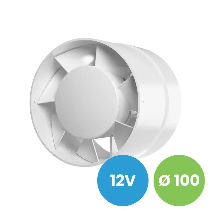 Varčen cevni ventilator 100 mm, 12V za prostore z visoko vlago
