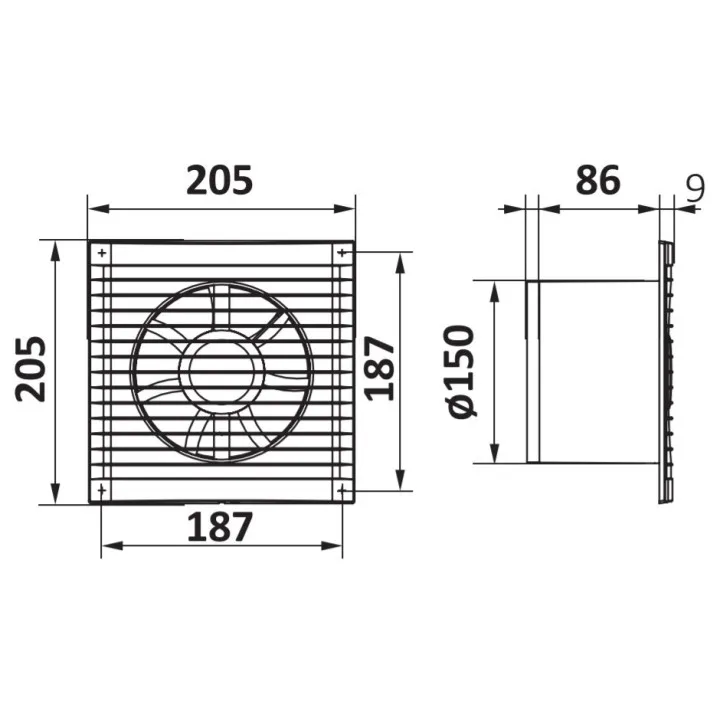 A 6S C, A 6S C, Aksijalni ventilator s mrežicom protiv komaraca i povratnom roletom D 150