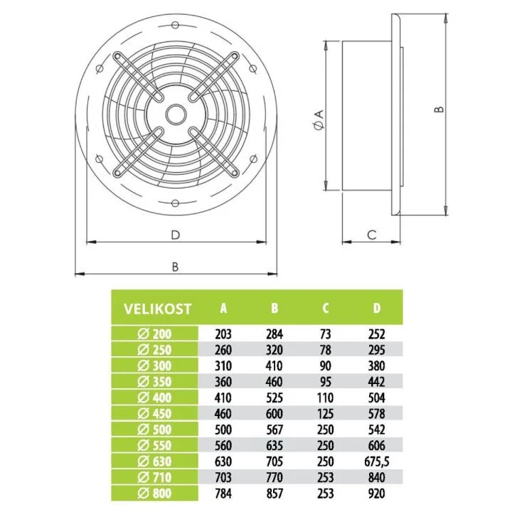 Industrijski ventilator za ventilaciju 350 mm, aRos 350