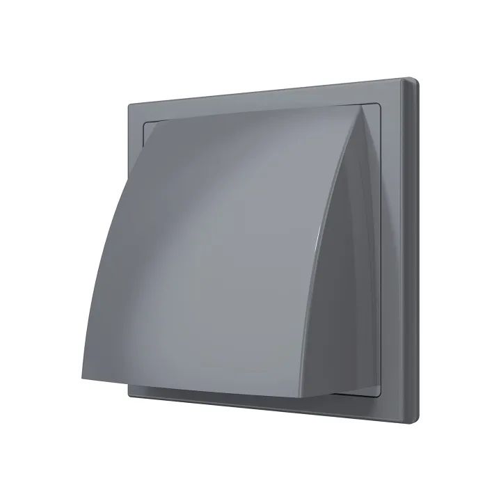 1515K12,5FV siva, Izpušna rešetka z nepovratno loputo 150x150 in prirobnico D125, siva(ASA-plastika)