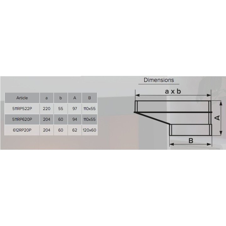 612RP20P, Ekscentrični spojnik za pravokotni kanal 60x120/60x204