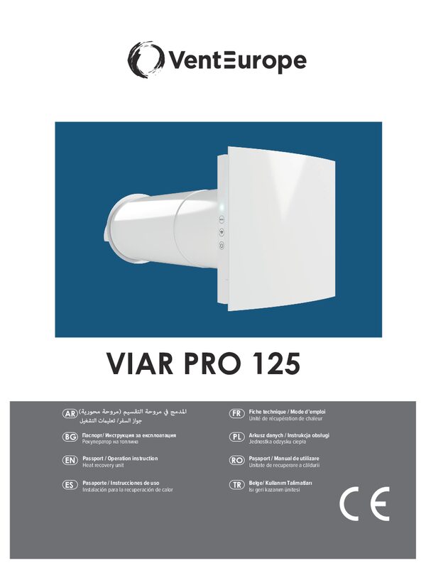 VIAR PRO 125 - Potni list / Navodila za uporabo (večjezično)