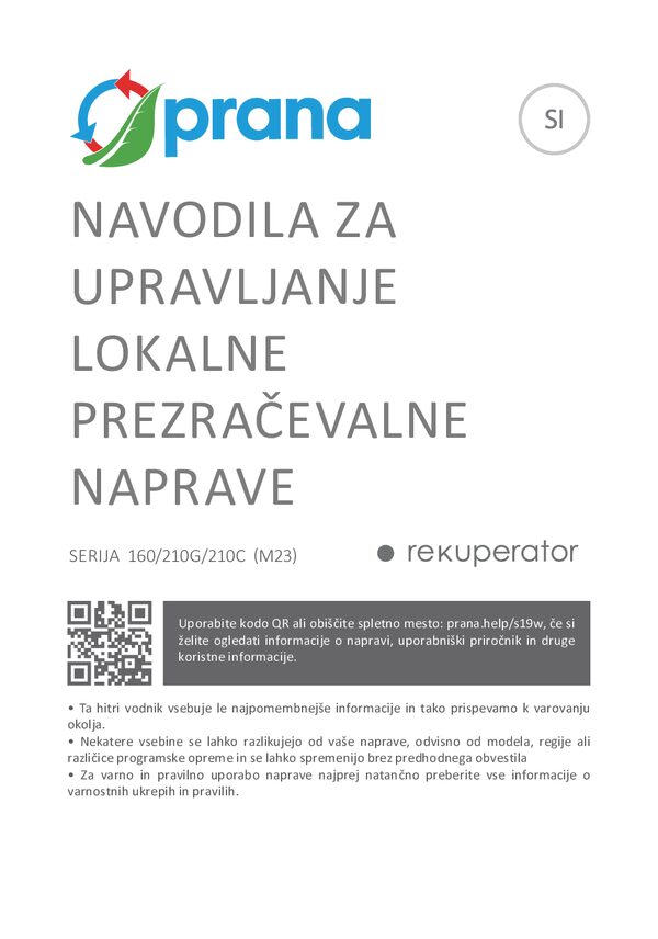 PRANA 160 / 210G / 210C ERP / ERP PRO – Navodila za uporabo