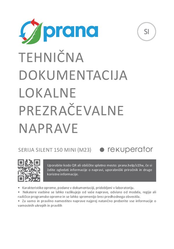 PRANA 150 Silent Mini – Tehnični list