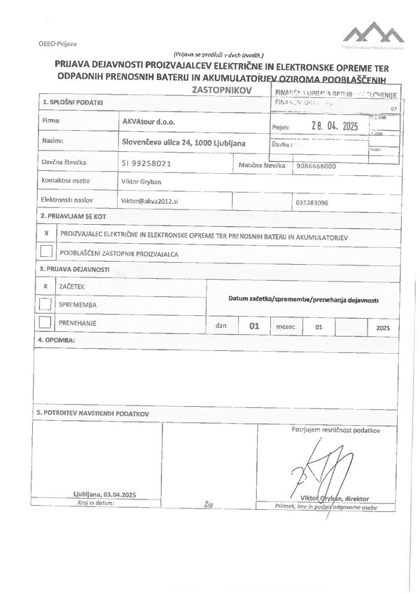Prijava dejavnosti proizvajalcev